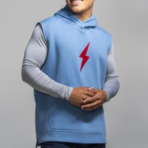 BOLT Sleeveless Hoodie - Baby Blue/Red Bolt